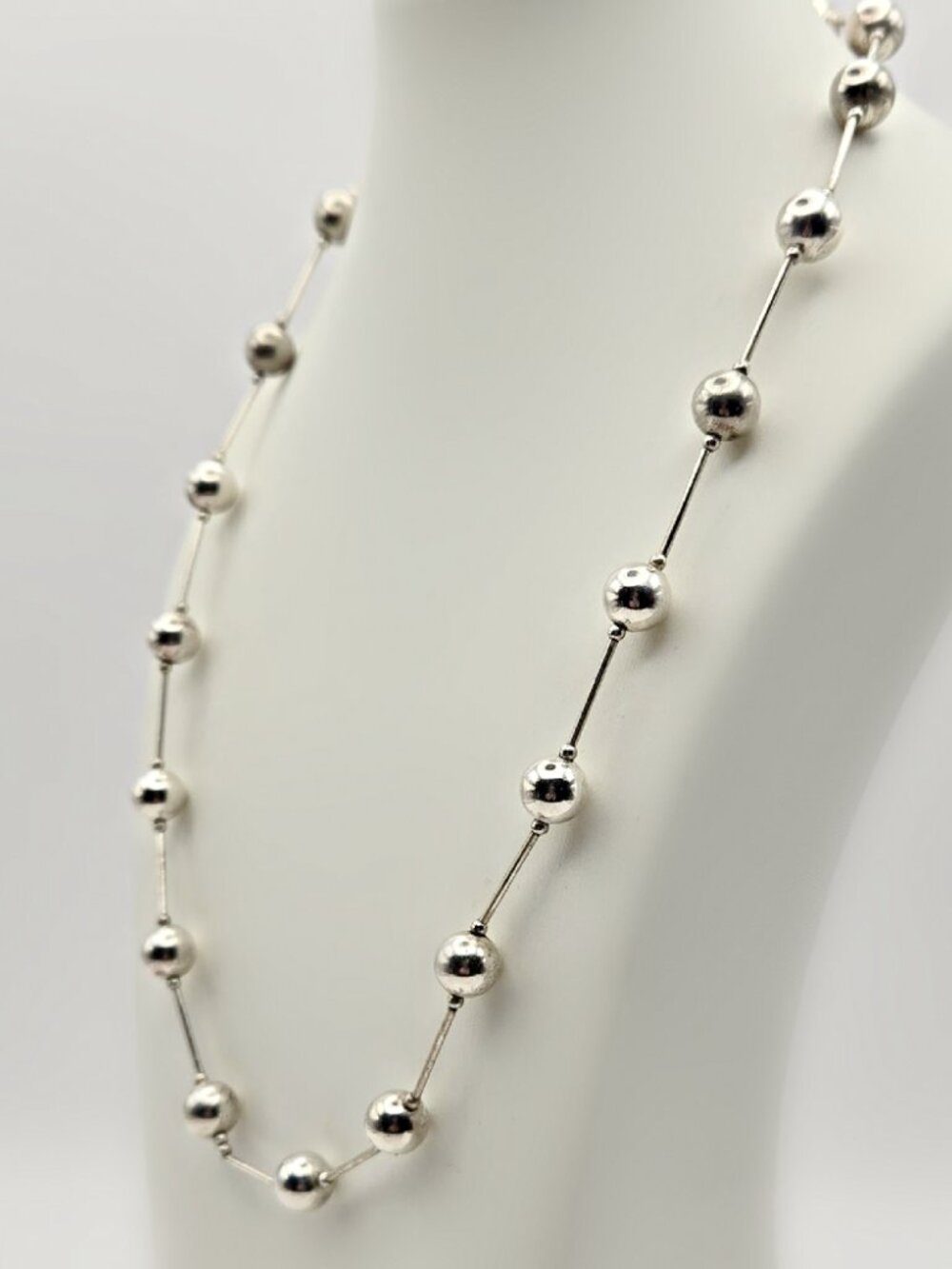Vintage Sterling Silver Stick and Ball Necklace 18" Station Necklace Minimalist - Picture 5 of 6